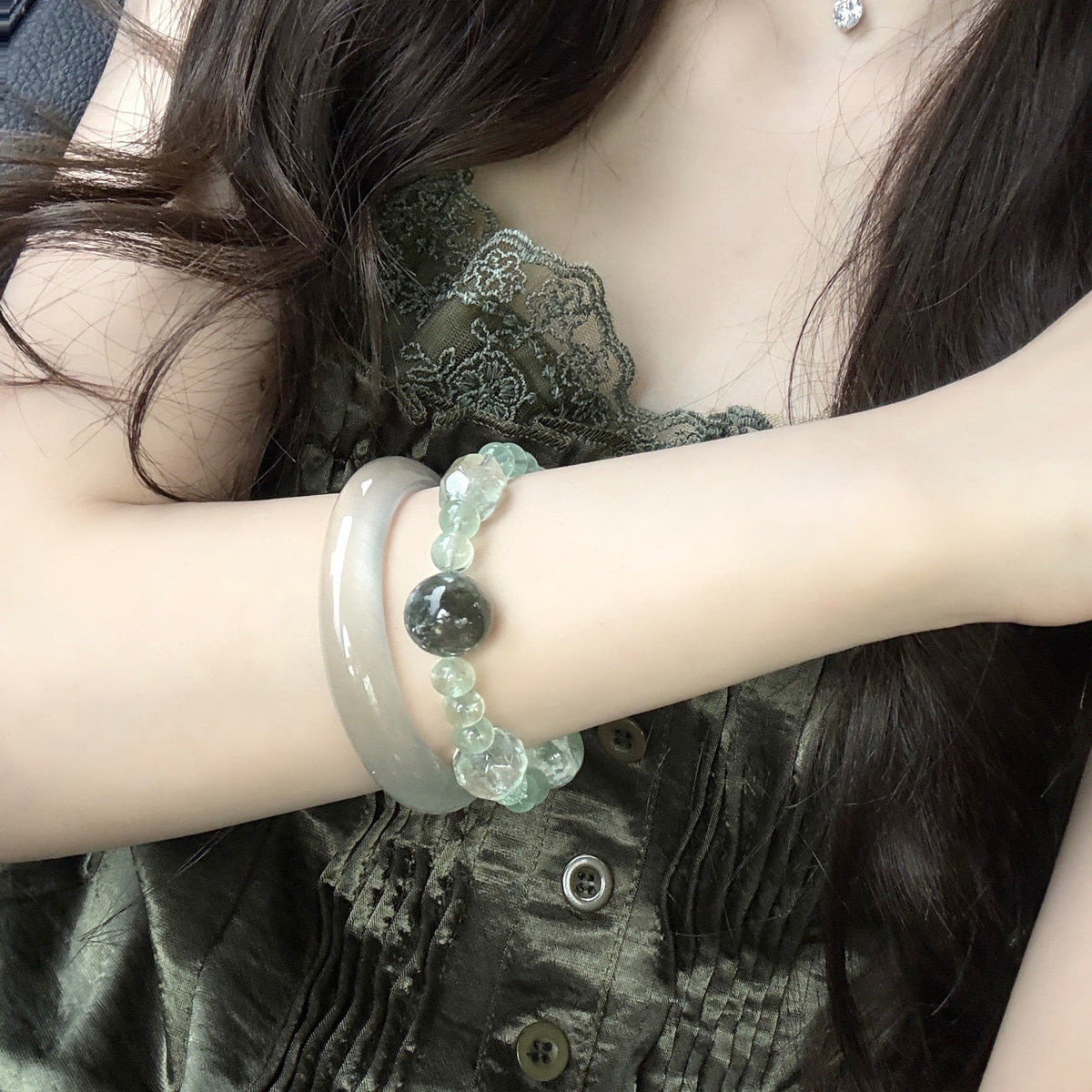 Green Fluorite & Emerald Quartz Crystal Bracelet | Emotional Healing & Wealth