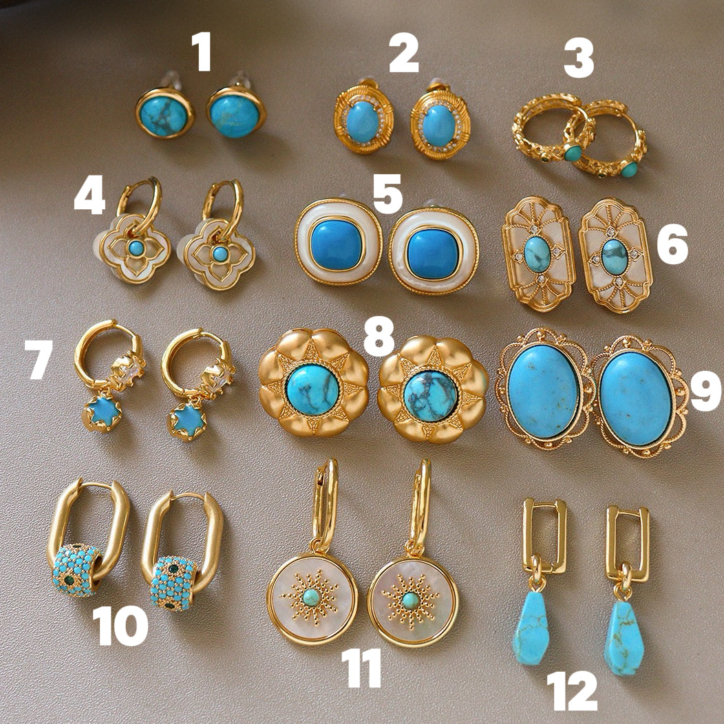 Vintage Baroque Turquoise Earrings | S925 Sterling Silver Post Hypoallergenic | Gold Studs & Drop Hoops