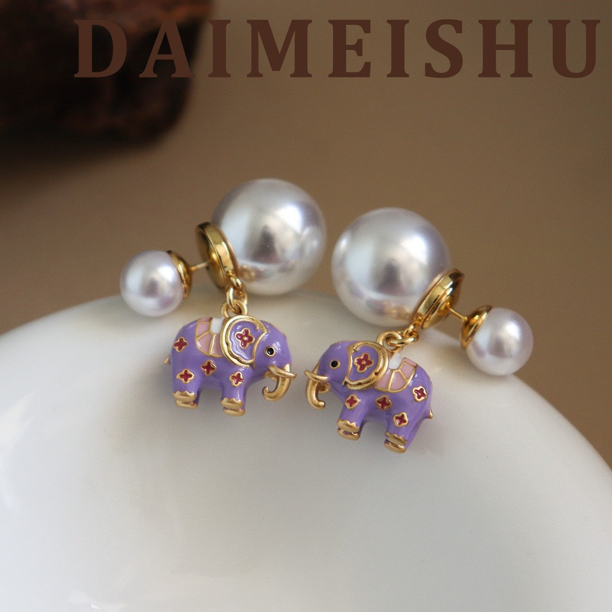 Vintage Enamel Lucky Elephant Gemstone Jewelry | Natural Beaded Necklace, Bracelet & Pearl Earrings
