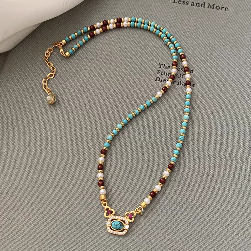 Vintage Halo Turquoise Beaded Necklace on Book