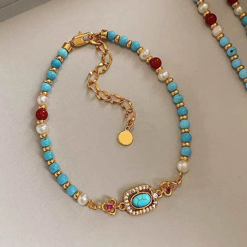 Vintage Halo Turquoise Beaded Necklace Studio Cutout