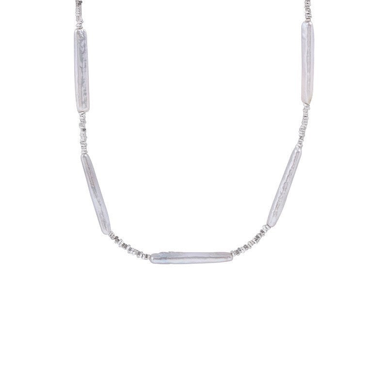 Baroque Stick Pearl and Crushed Silver Necklace Studio Cutout