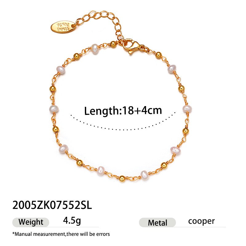 Vintage 18K Gold Plated Natural Freshwater Pearl Bracelet | Spring/Summer Quiet Luxury Chain & Pearl Stack