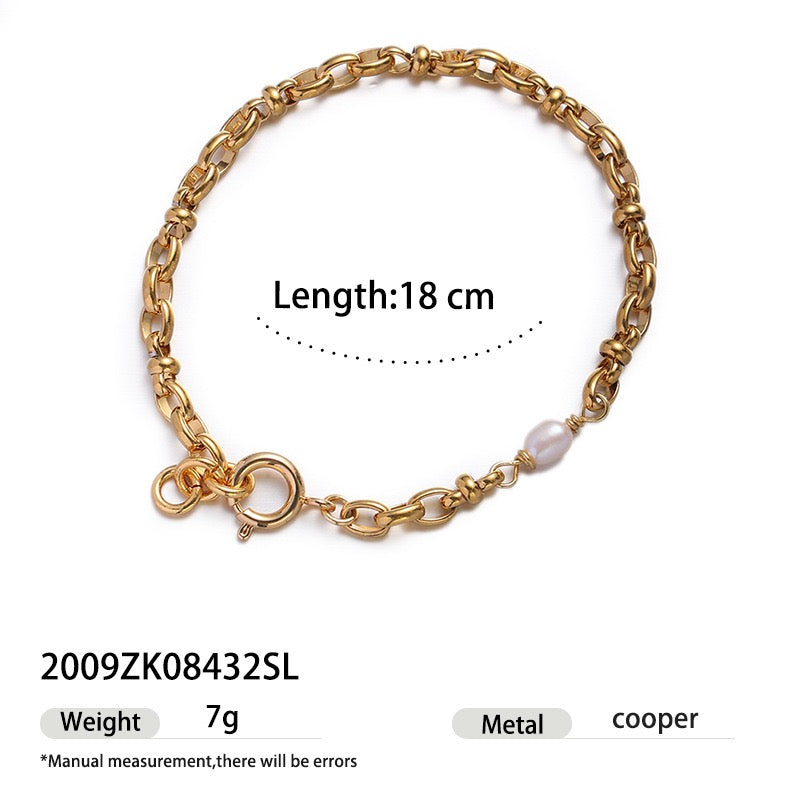Vintage 18K Gold Plated Natural Freshwater Pearl Bracelet | Spring/Summer Quiet Luxury Chain & Pearl Stack