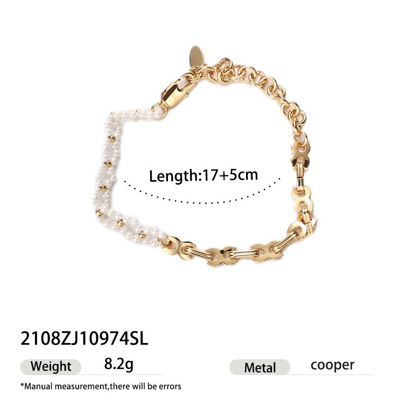 Vintage 18K Gold Plated Natural Freshwater Pearl Bracelet | Spring/Summer Quiet Luxury Chain & Pearl Stack