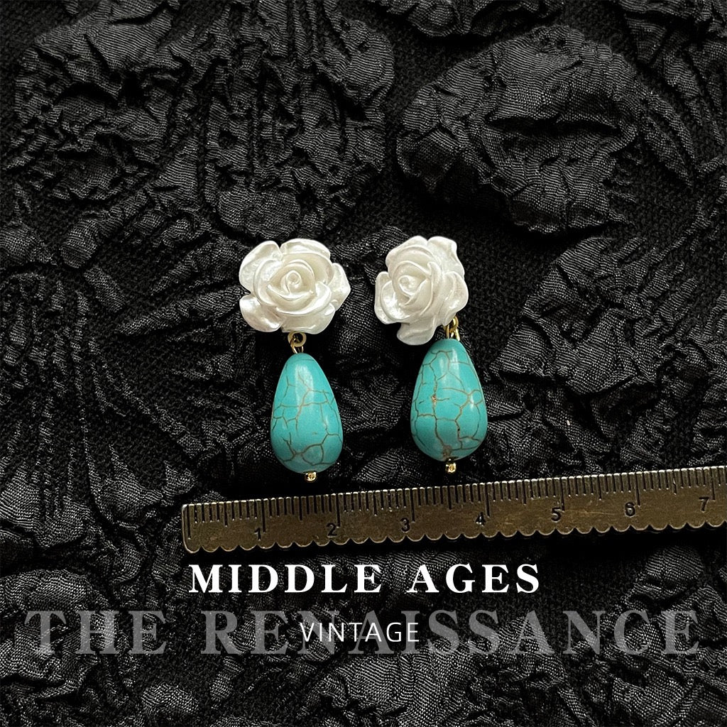 Vintage Turquoise & Antique Gold Earring Collection | French Retro Bohemian Niche Studs & Dangles