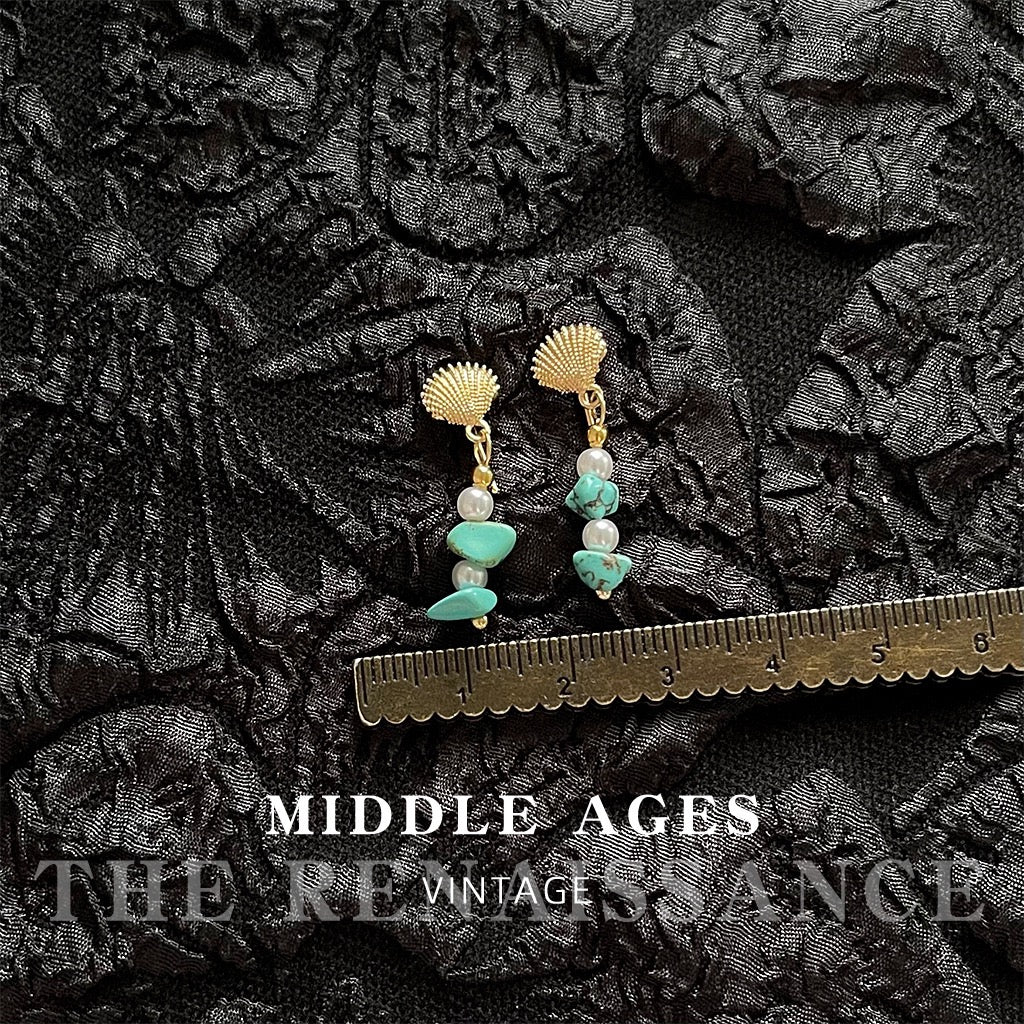 Vintage Turquoise & Antique Gold Earring Collection | French Retro Bohemian Niche Studs & Dangles