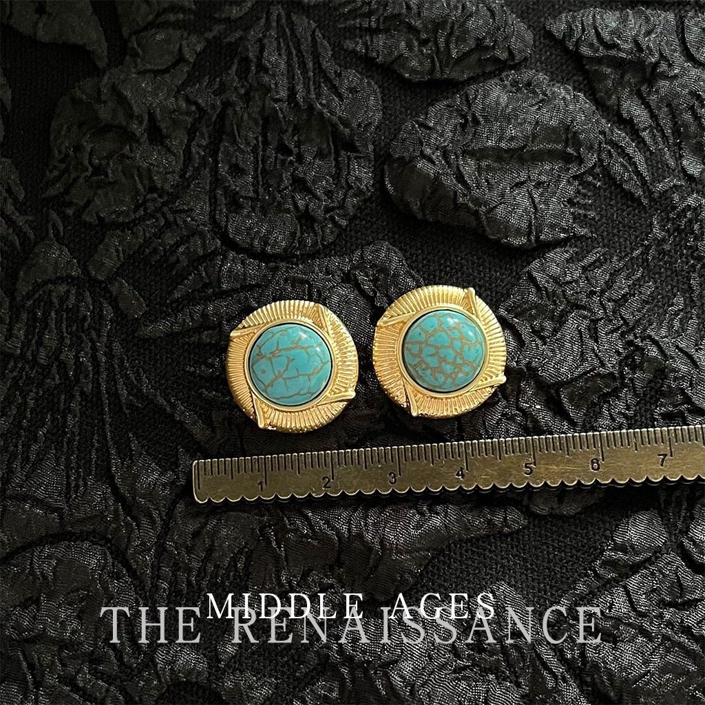 Vintage Turquoise & Antique Gold Earring Collection | French Retro Bohemian Niche Studs & Dangles