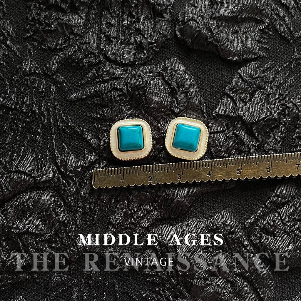 Vintage Turquoise & Antique Gold Earring Collection | French Retro Bohemian Niche Studs & Dangles