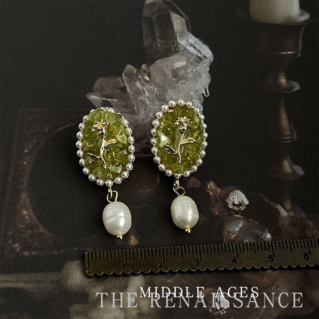 Vintage French Baroque Green Zircon Earring Collection | Palace Retro Emerald & Peridot Crystal Studs & Dangles