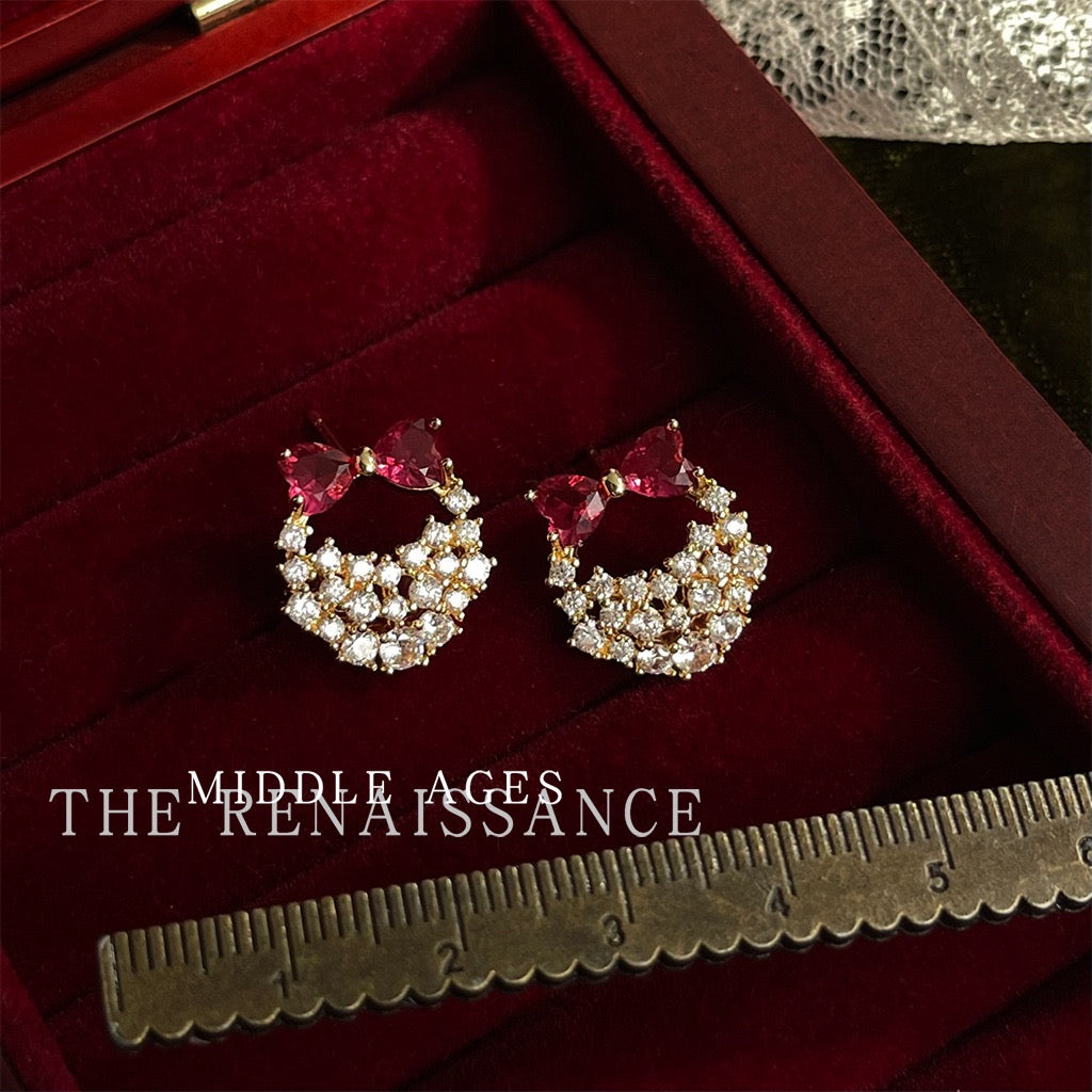 Christmas Edition Vintage Bowknot & Jingle Bell Drop Earrings | Festive Holiday Zircon Statement Jewelry