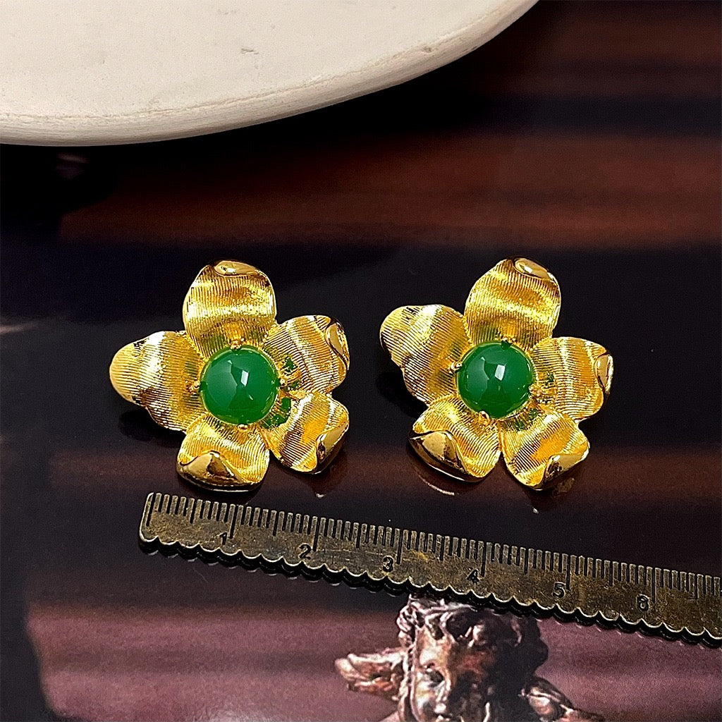 Vintage Sculptural Botanical Statement Earring Set | French Retro Chunky Floral 5-Piece Collection