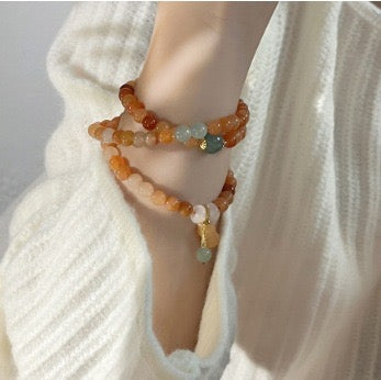 ๐ธ Layered Natural Stone Bracelet Set | Red Agate, Rose Quartz & Aquamarine Stack