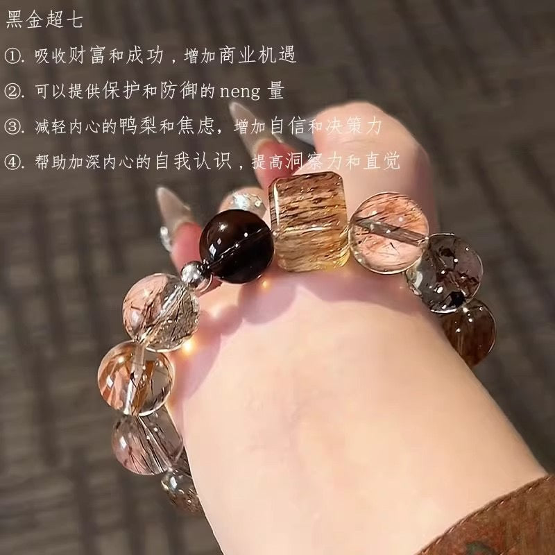 Black Gold Super Seven Crystal Bracelet ๐คโจ | Wealth & Confidence