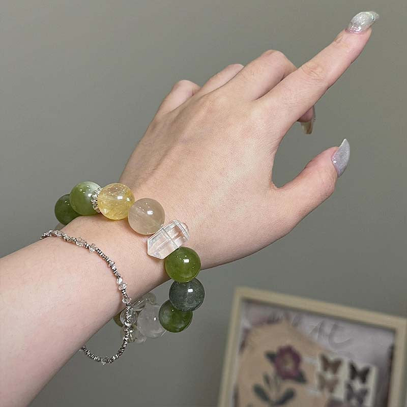 🌿💧 Jade Dew Crystal Bracelet | Serpentine × Green Phantom × Gold Rutile × Snowflake Phantom