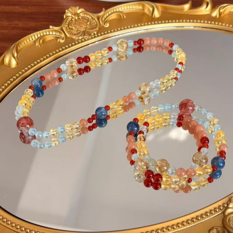 ✨ Double Loop Crystal Bracelet Set | Citrine · Kyanite · Red Agate · Aquamarine · Sunstone 4–12mm