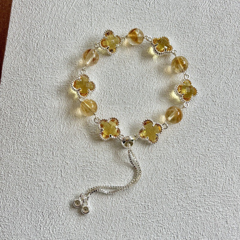 🍀 Four-Leaf Clover Crystal Bracelet | 8mm Healing Gemstone | Adjustable