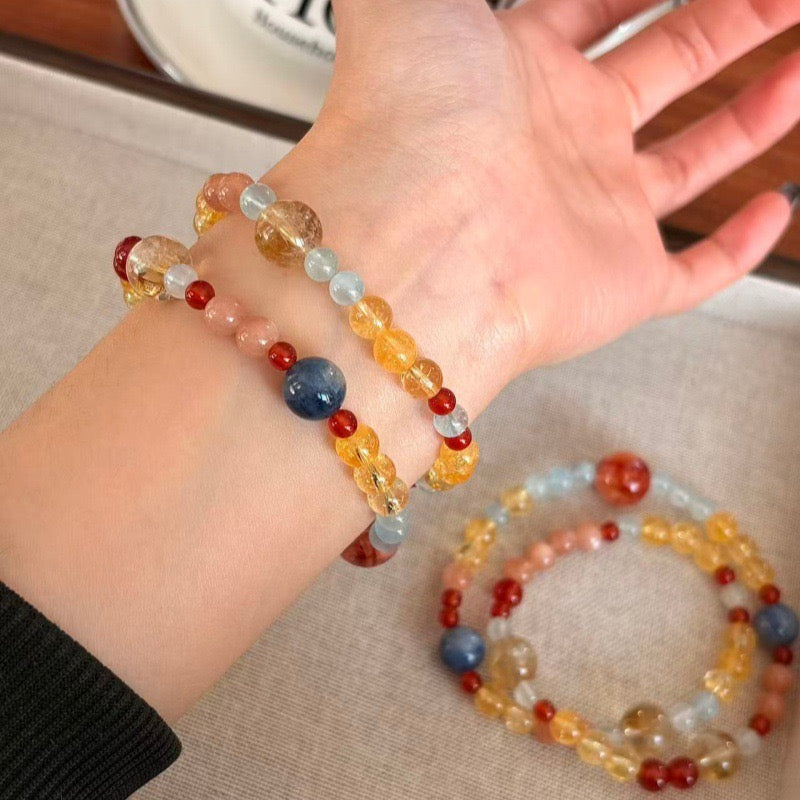 ✨ Double Loop Crystal Bracelet Set | Citrine · Kyanite · Red Agate · Aquamarine · Sunstone 4–12mm