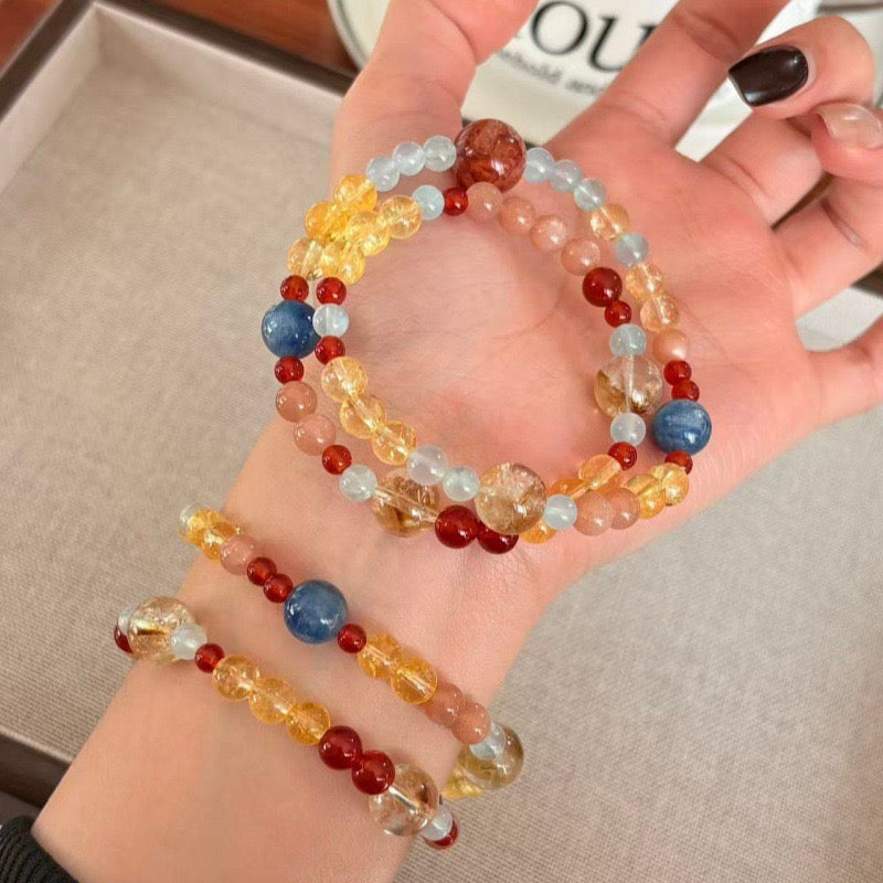 ✨ Double Loop Crystal Bracelet Set | Citrine · Kyanite · Red Agate · Aquamarine · Sunstone 4–12mm