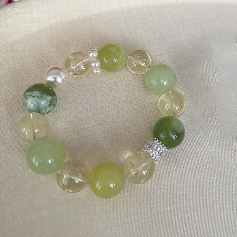 🌿💧 Jade Dew Crystal Bracelet | Serpentine × Green Phantom × Gold Rutile × Snowflake Phantom