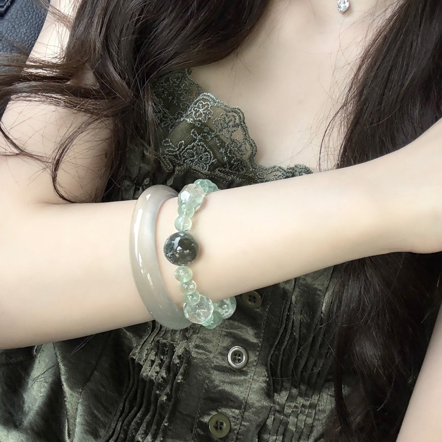 💚✨ Green Fluorite & Emerald Quartz Crystal Bracelet | Emotional Healing & Wealth