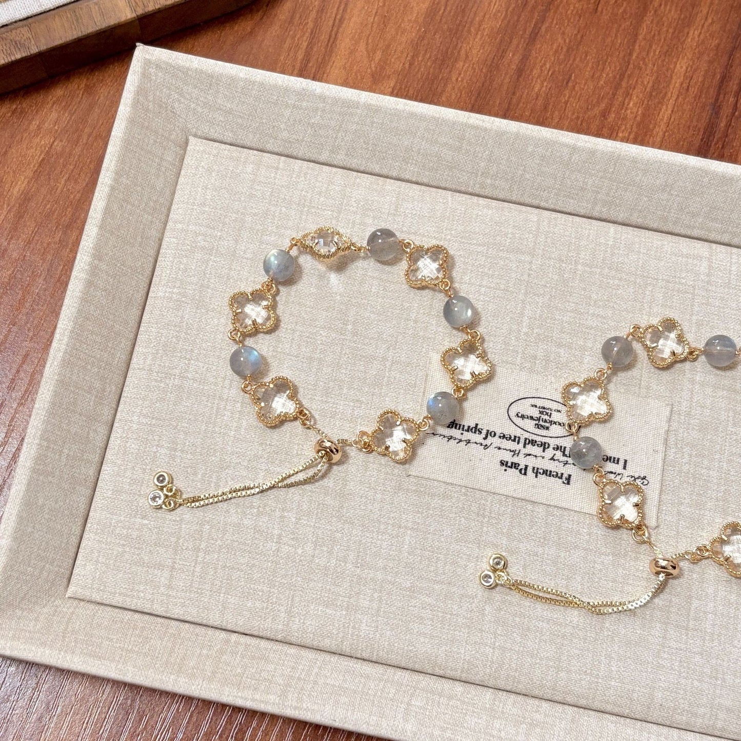 🍀 Four-Leaf Clover Crystal Bracelet | 8mm Healing Gemstone | Adjustable