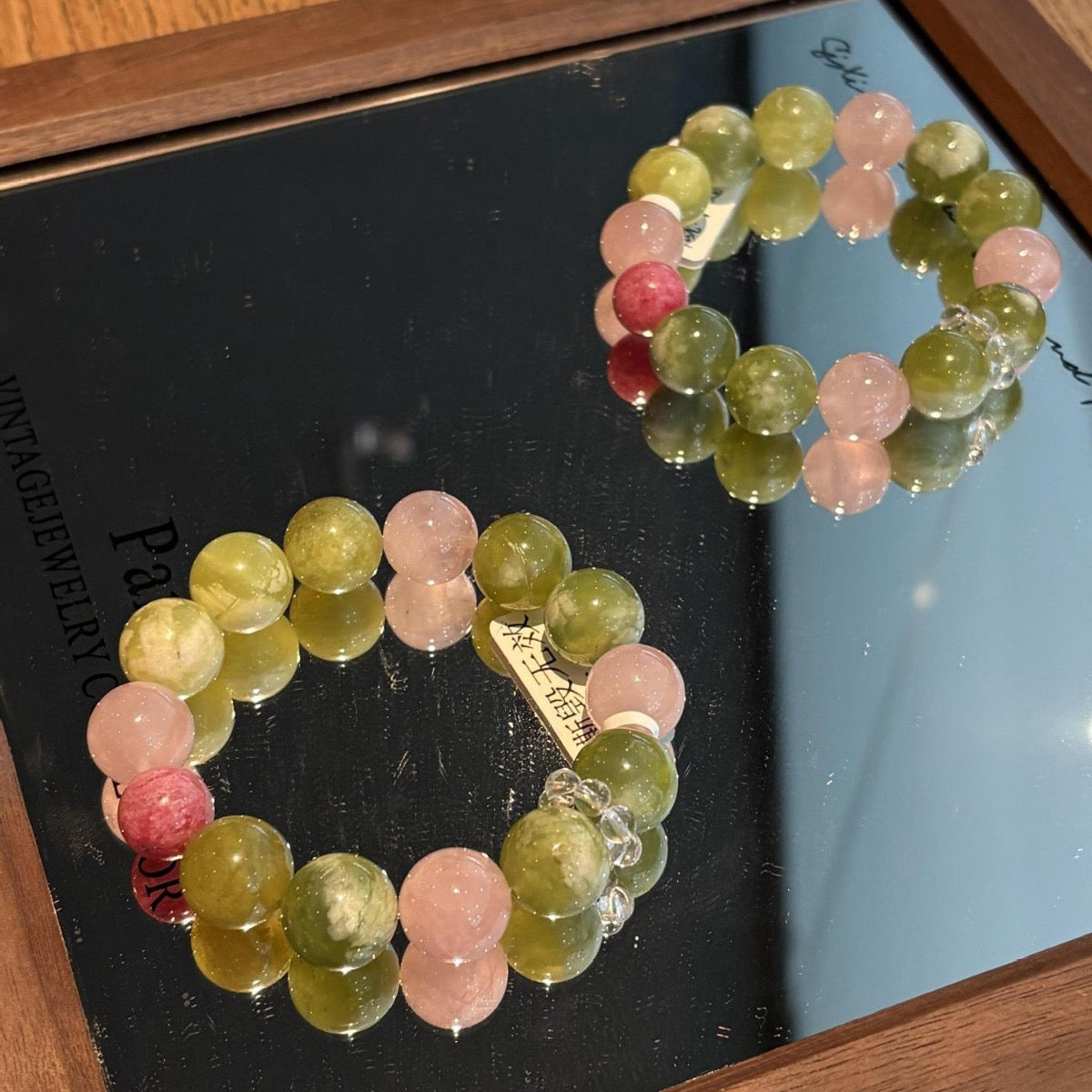 🍇✨ Green Grape Milk Cap Serpentine & Rose Quartz Crystal Bracelet | 14mm