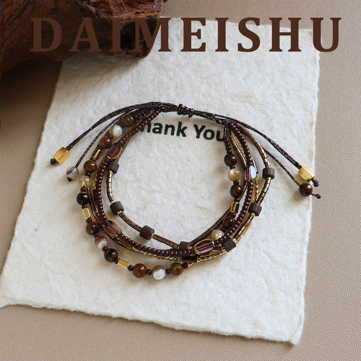 Bohemian Multi-Strand Layered Beaded Bracelet | Adjustable Braided Cord & Natural Stone Seeds