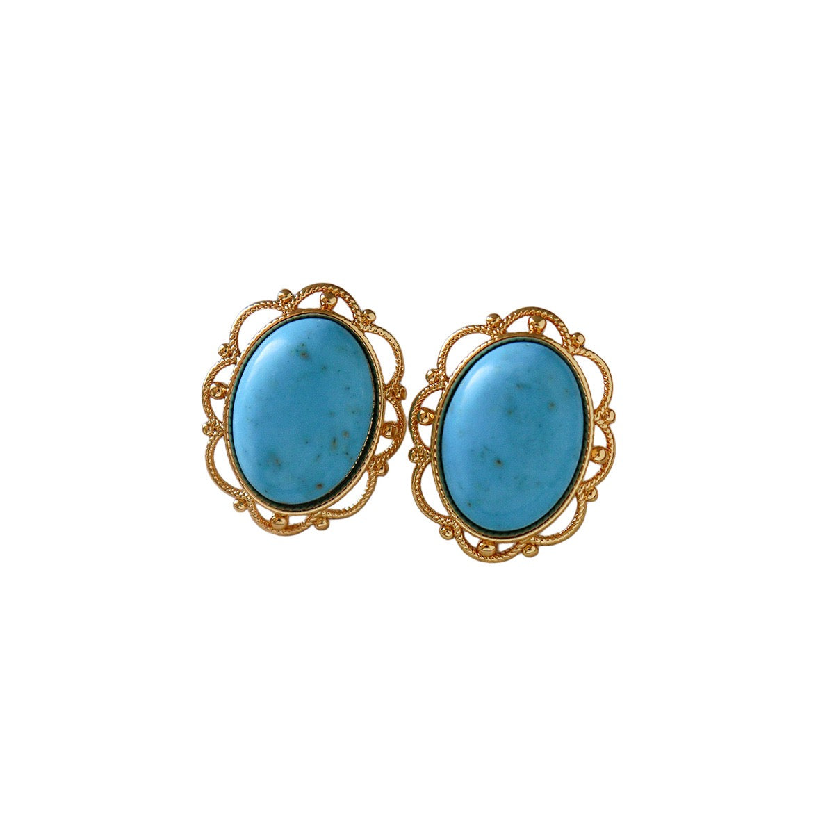 Oval Turquoise Filigree Stud Earrings Studio Shot