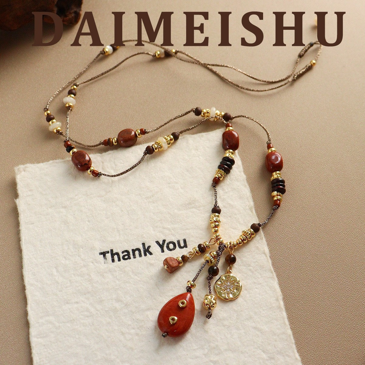 Bohemian Natural Red Agate Long Tassel Necklace