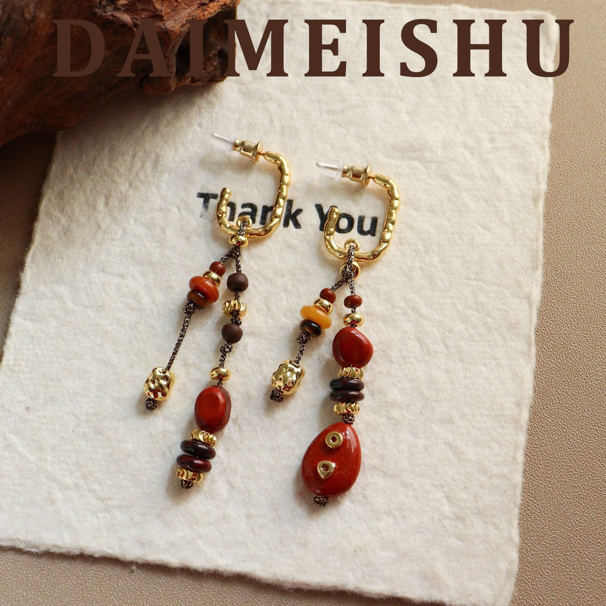 Bohemian Natural Red Agate Dangle Hoop Earrings