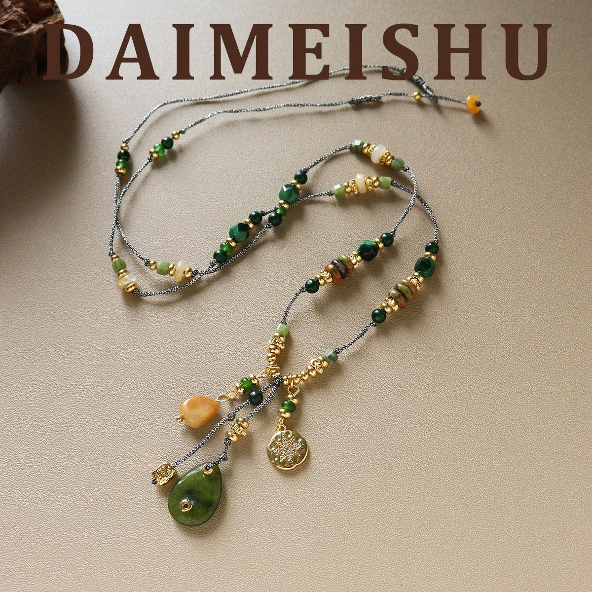 Bohemian Natural Green Jade Long Tassel Necklace
