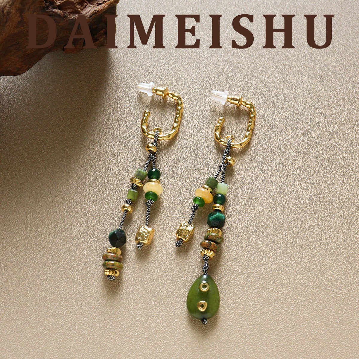 Bohemian Natural Green Jade Dangle Hoop Earrings