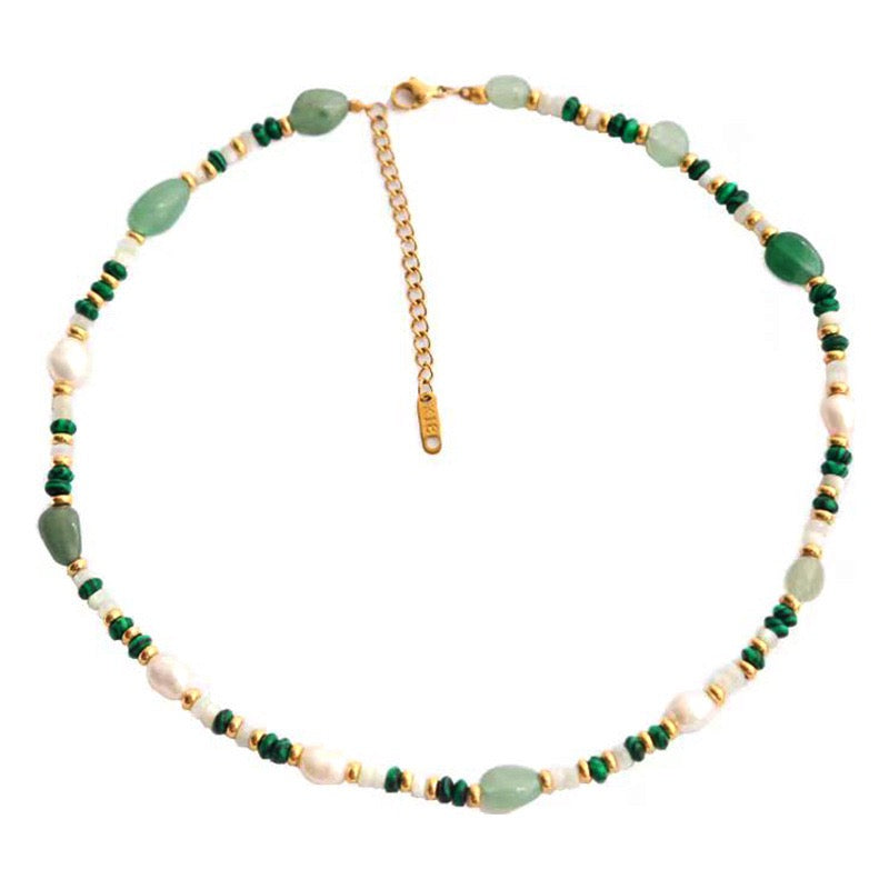 Natural Malachite and Freshwater Pearl Necklace Studio Cutout
