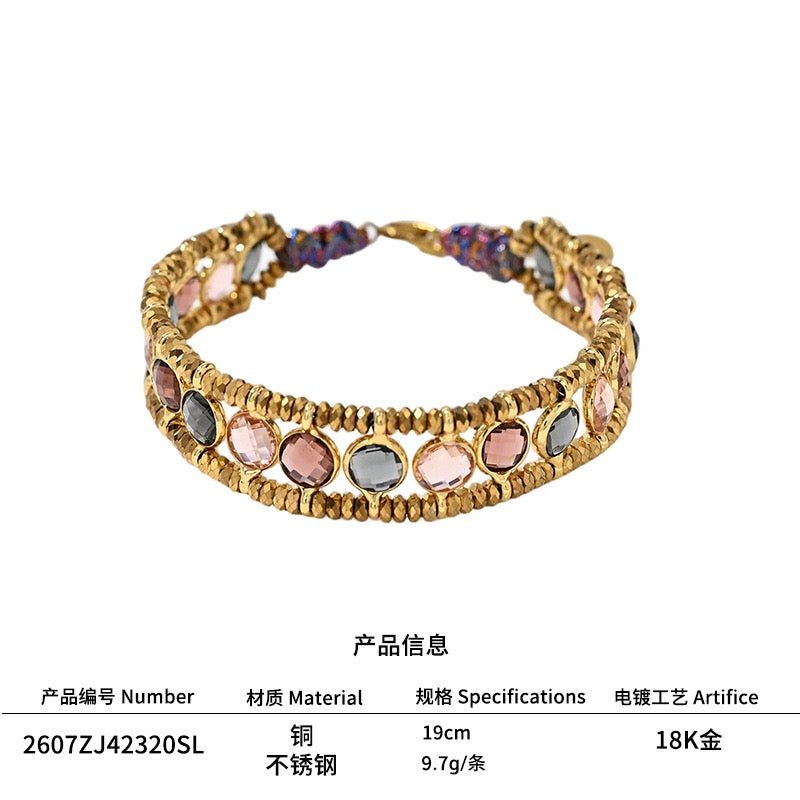 French Riviera 18K Gold Double Beaded Oval Crystal Cage Cuff