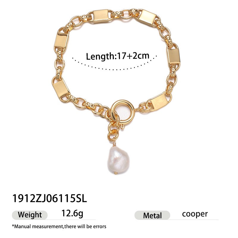 Vintage 18K Gold Plated Natural Freshwater Pearl Bracelet | Spring/Summer Quiet Luxury Chain & Pearl Stack