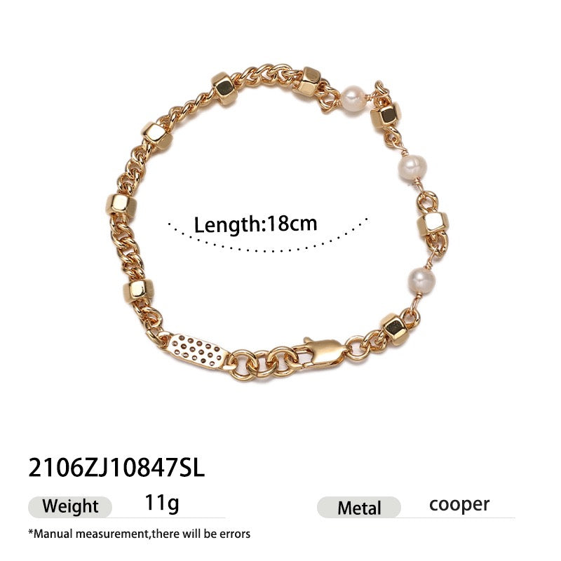 Vintage 18K Gold Plated Natural Freshwater Pearl Bracelet | Spring/Summer Quiet Luxury Chain & Pearl Stack
