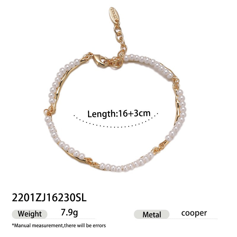 Vintage 18K Gold Plated Natural Freshwater Pearl Bracelet | Spring/Summer Quiet Luxury Chain & Pearl Stack