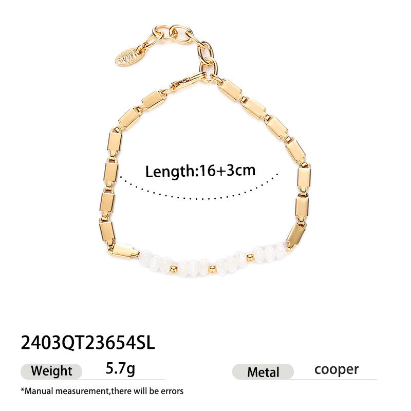Vintage 18K Gold Plated Natural Freshwater Pearl Bracelet | Spring/Summer Quiet Luxury Chain & Pearl Stack