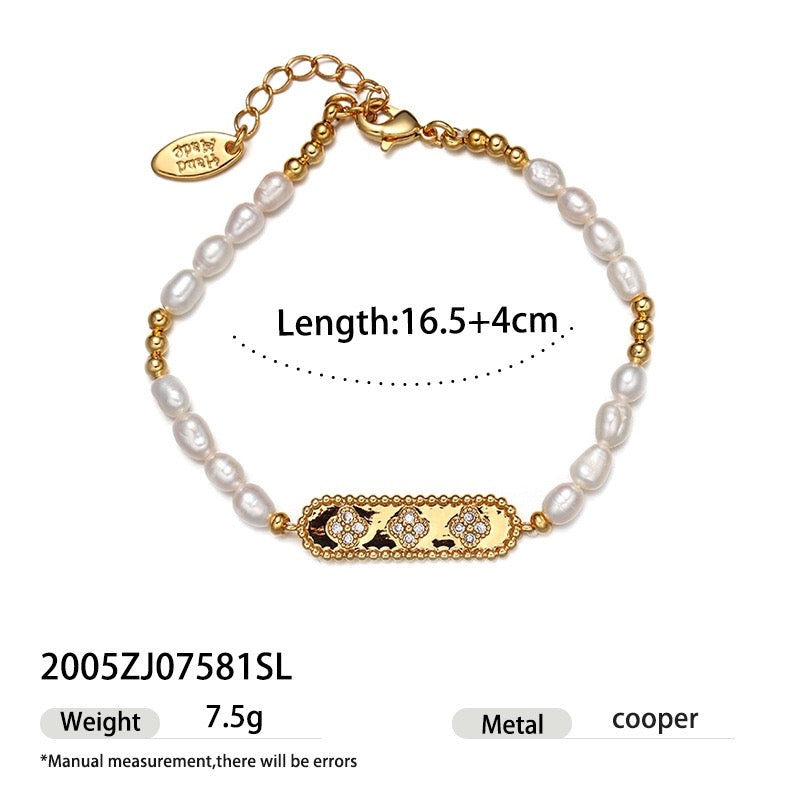 Vintage 18K Gold Plated Natural Freshwater Pearl Bracelet | Spring/Summer Quiet Luxury Chain & Pearl Stack