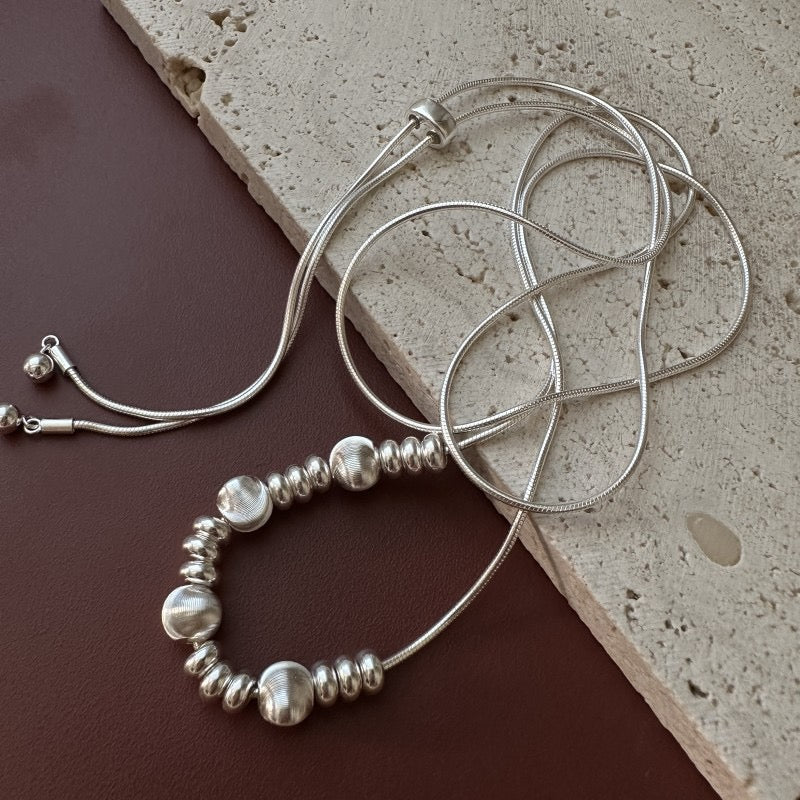 S925 Sterling Silver Adjustable Snake Chain Necklace with Sliding Clasp Detail
