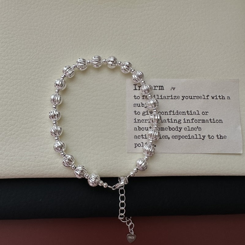 S925 Sterling Silver Diamond-Cut Bead Bracelet on Card with Heart Tag