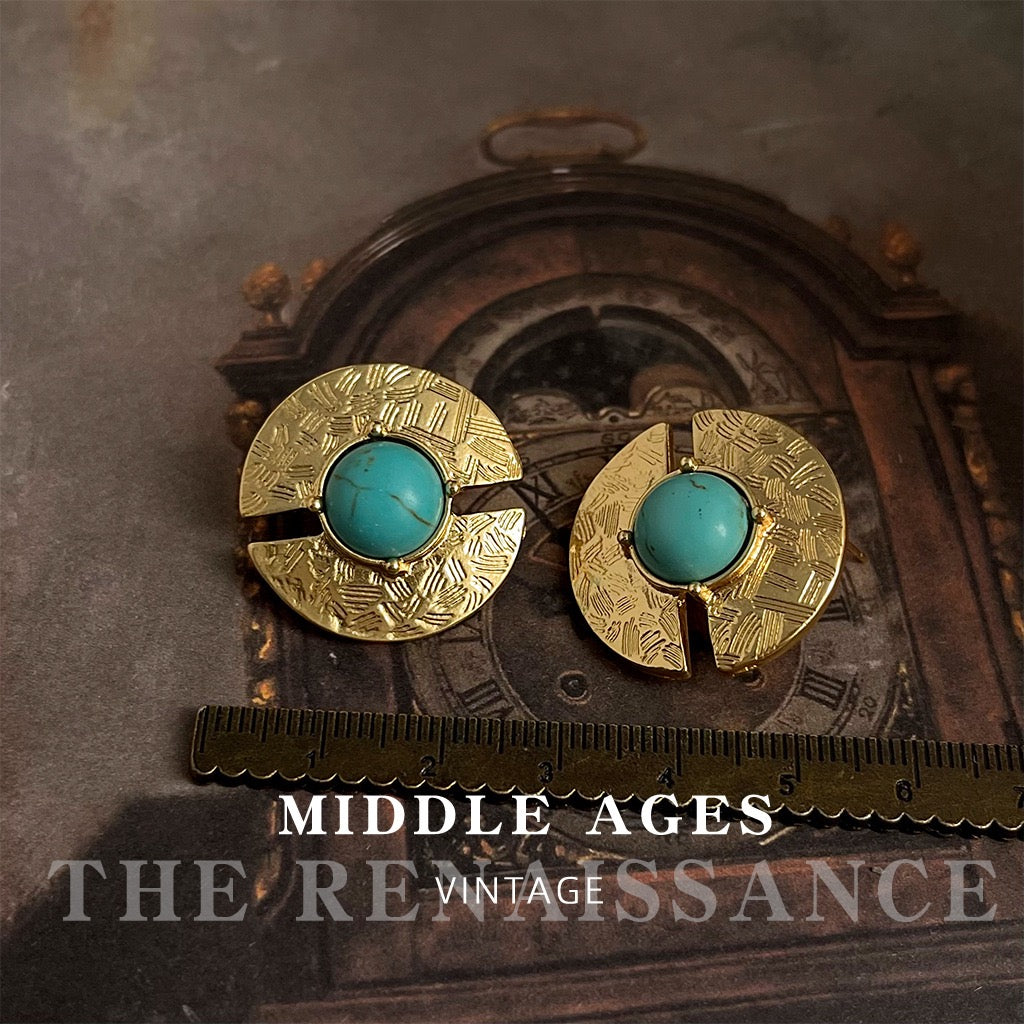 Vintage Turquoise & Antique Gold Earring Collection | French Retro Bohemian Niche Studs & Dangles