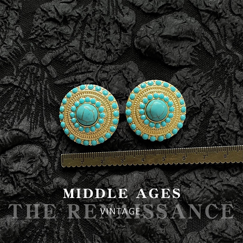 Vintage Turquoise & Antique Gold Earring Collection | French Retro Bohemian Niche Studs & Dangles