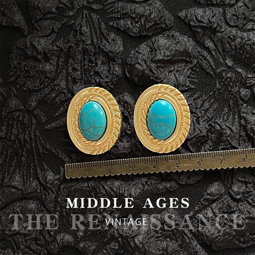 Vintage Turquoise & Antique Gold Earring Collection | French Retro Bohemian Niche Studs & Dangles