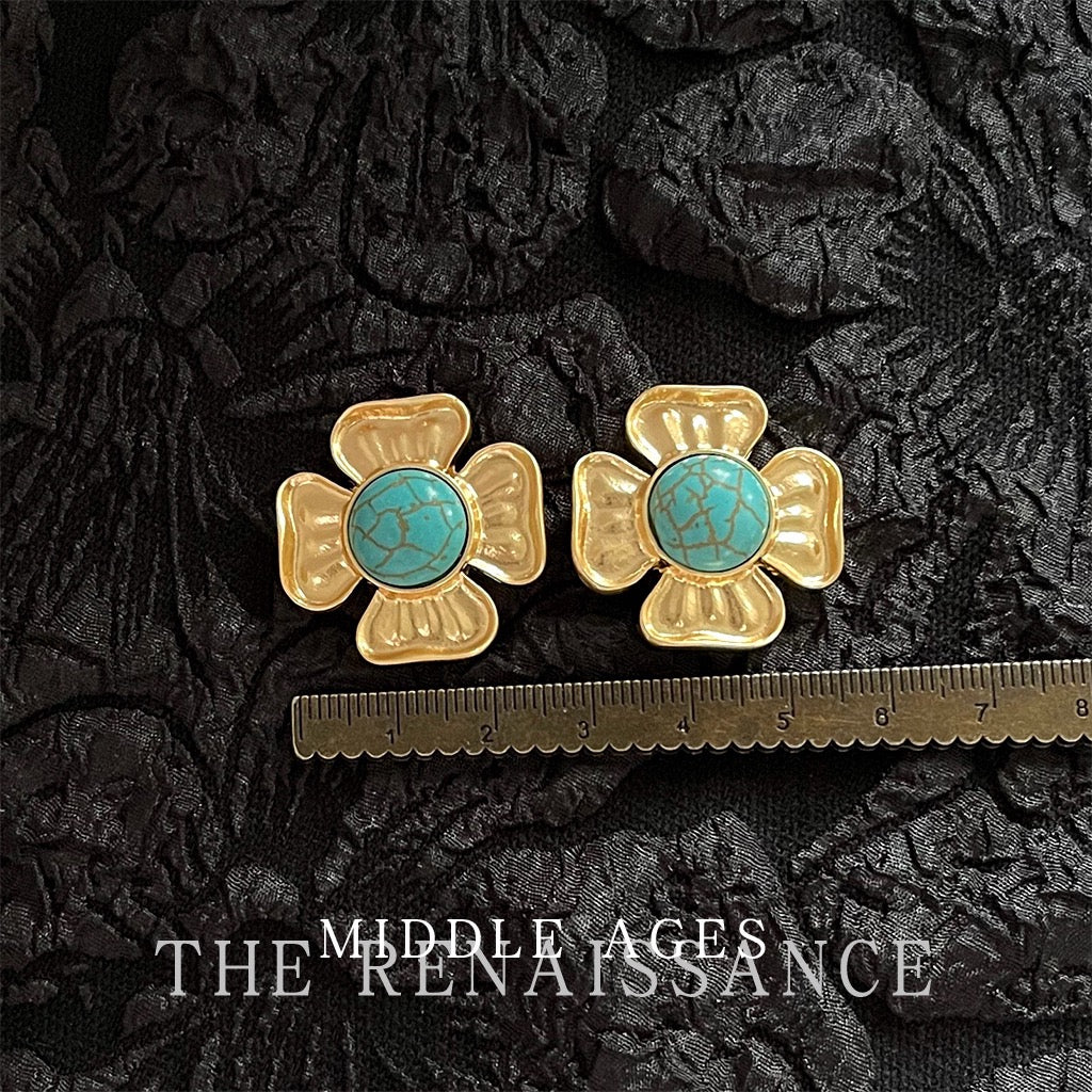 Vintage Turquoise & Antique Gold Earring Collection | French Retro Bohemian Niche Studs & Dangles