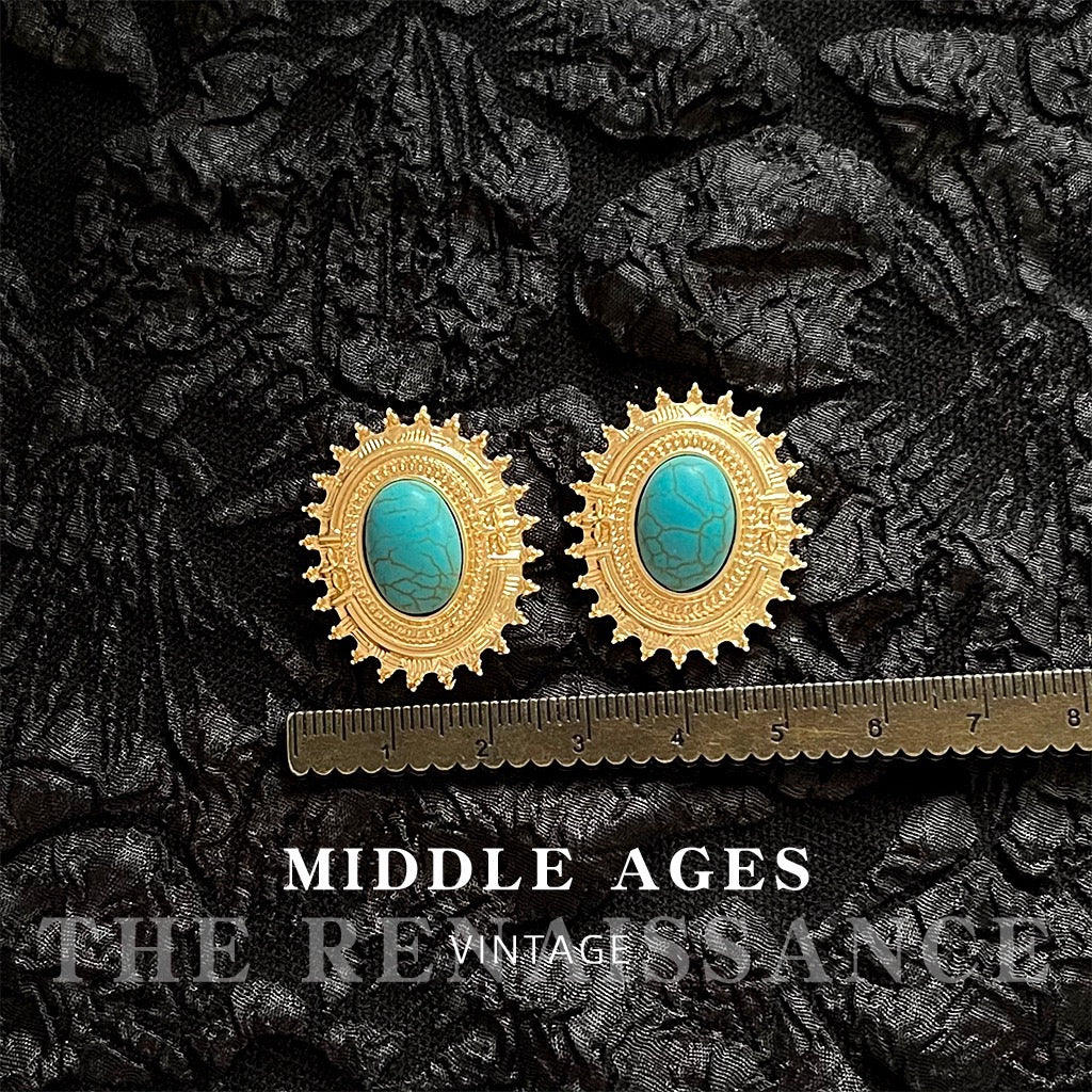 Vintage Turquoise & Antique Gold Earring Collection | French Retro Bohemian Niche Studs & Dangles