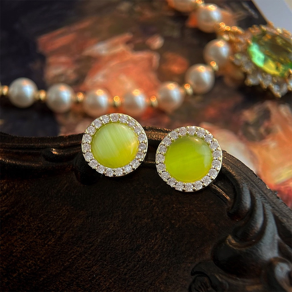 Vintage French Baroque Green Zircon Earring Collection | Palace Retro Emerald & Peridot Crystal Studs & Dangles