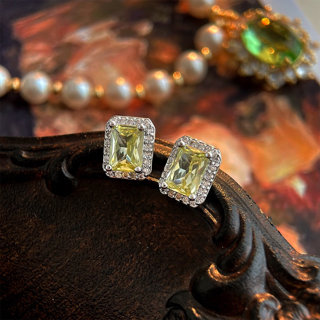 Vintage French Baroque Green Zircon Earring Collection | Palace Retro Emerald & Peridot Crystal Studs & Dangles