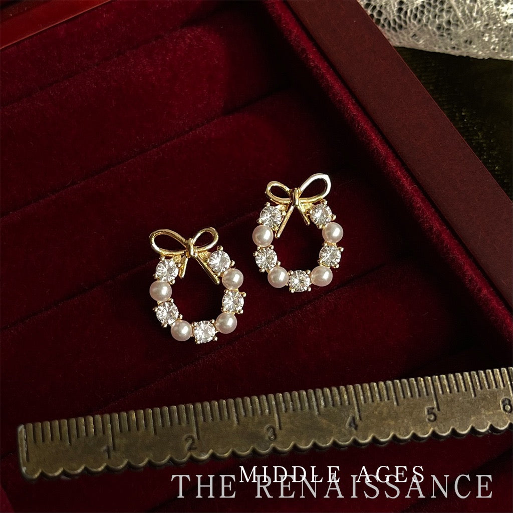 Christmas Edition Vintage Bowknot & Jingle Bell Drop Earrings | Festive Holiday Zircon Statement Jewelry